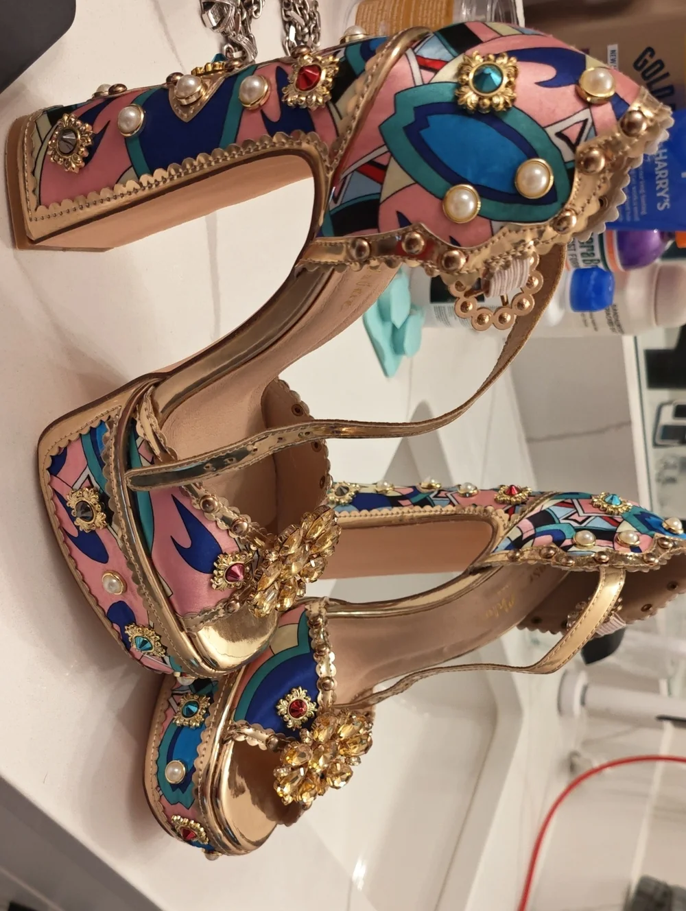 Embellished Multicolor Platform Heels - Women
